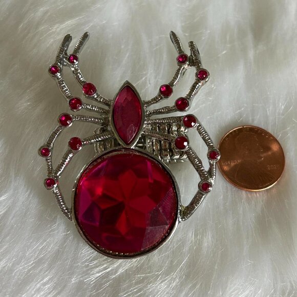 Hot Pink and Silver Stretchy Statement Ring - Picture 2 of 4